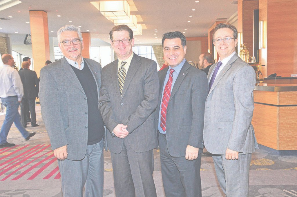 Left, Laval city councillor Raynald Adams, development consultant Robert Libman, Laval executive-committee vice-president David De Cotis, and Laval city councillor Paolo Galati shared thoughts during the real estate development forum held by the City of Laval on Nov. 24.