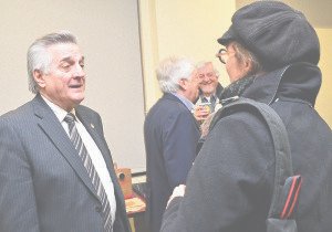 Marc-Aurèle-Fortin Liberal MP Yves Robillard, left, chats with a constituent during a consultation meeting held on Feb. 10 in preparation for the upcoming federal budget.