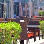 summer cafe, tables and chairs, rest on a summer sunny day