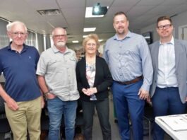 From the left, Agape board members Roderick McLeod, Gregory Young, Elizabeth McLeod, are seen here during the AGM with executive-director Kevin McLeod and assistant director Ian Williams. (Photo: Martin C. Barry, Laval News)