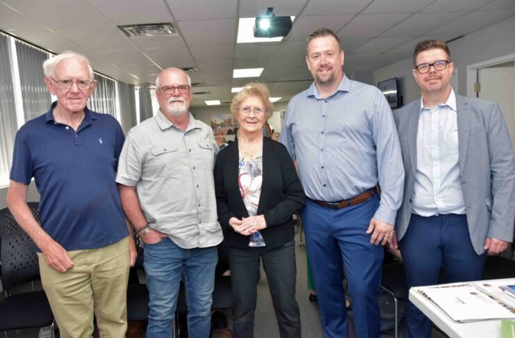 From the left, Agape board members Roderick McLeod, Gregory Young, Elizabeth McLeod, are seen here during the AGM with executive-director Kevin McLeod and assistant director Ian Williams. (Photo: Martin C. Barry, Laval News)